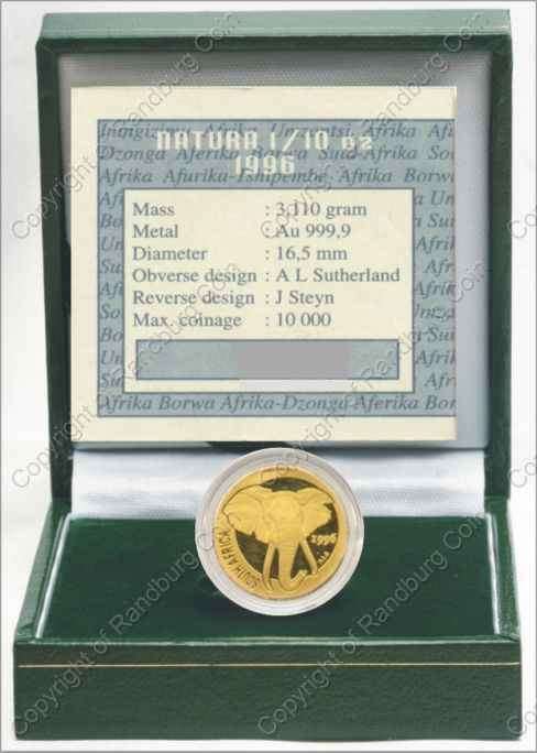 *#* 1996 SA Gold Natura Elephant One Tenth Ounce - 9014 Minted *#*