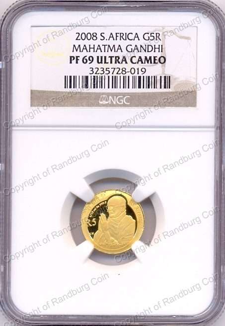 *#* 2008 Mahatma Gandhi Protea 10th oz Gold Proof NGC PF69 Mintage 2431*#*