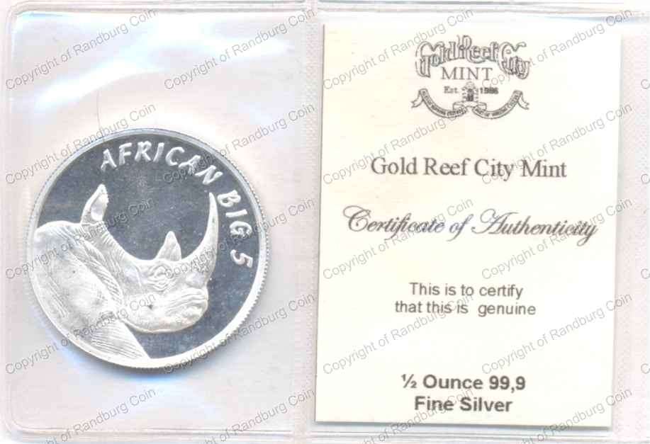 *#* Big 5 Silver 1/2oz Medallion - Rhino - NO Certificate *#*