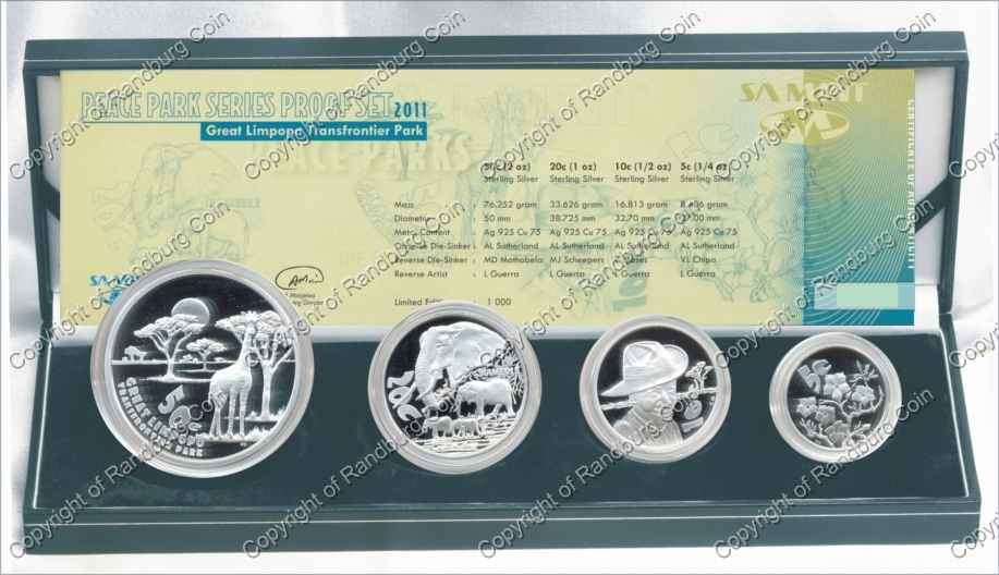 *#* 2011 Silver Great Limpopo Transfrontier Park Proof Set-Mintage-Has a plaque stuck on lid *#*