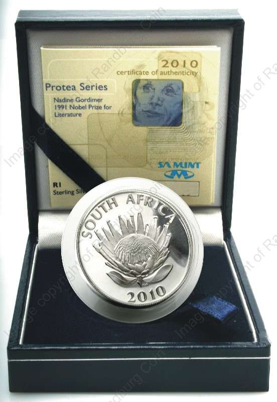 *#* SA Silver R1 Proof 2010 Nadine Gordimer - Nobel Winner Literature - Mintage 1 749 *#*