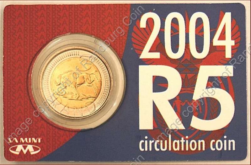 *#*  SA Mint Proof  2004 5 Rand Circulation Coin in a SA Mint card *#*