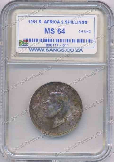 *#* 1951 TWO SHILLING SANGS SLABBED MS 64 *#*