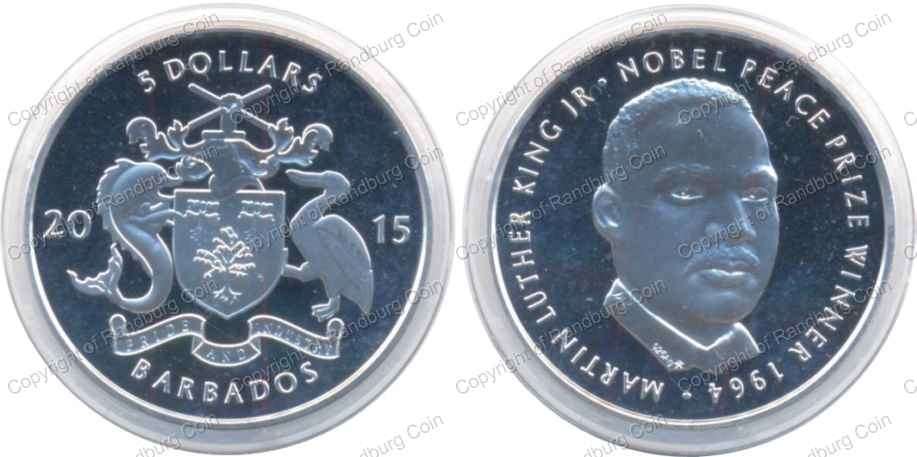 *#* Barbados 2015 Proof Silver 1oz 5 Dollars - Martin Luther King *#*