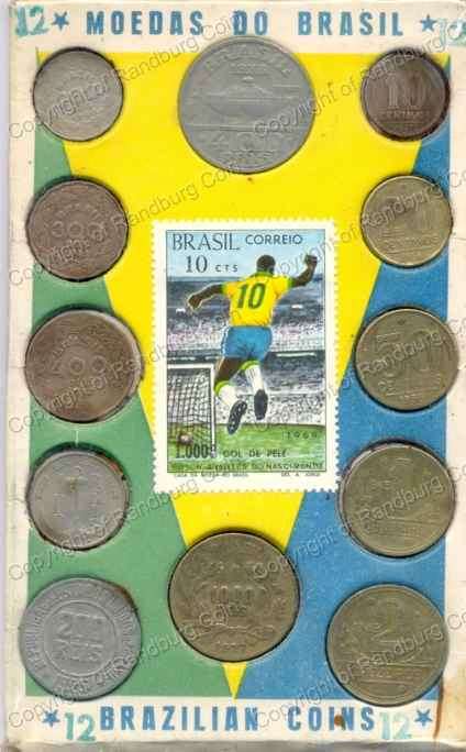 *#* Brazil 12 Coins Set with Pele Stamp - Mounted on Cardboard *#*