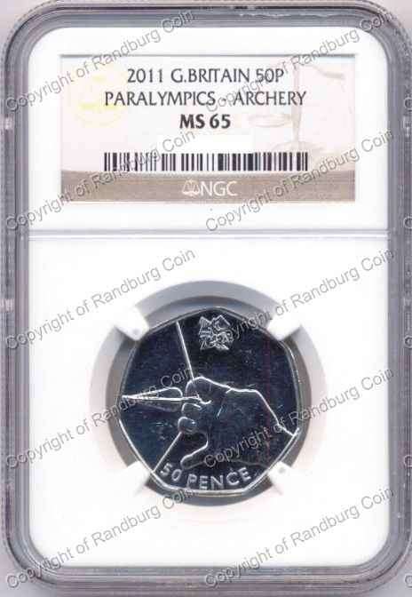 *#* Great Britain 2011 - 50 Pence Paralympics Archery NGC Graded MS65 *#* - R1 Auction Sale