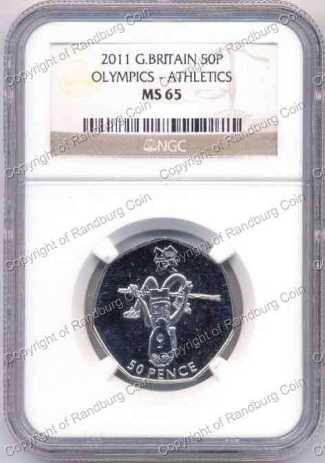 *#* Great Britain 2011 - 50 Pence Olympics Athletics NGC Graded MS65 *#* - R1 Auction Sale