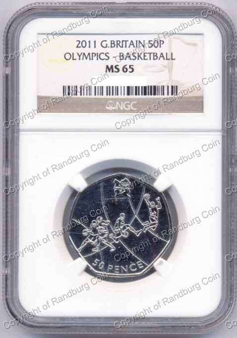 *#* Great Britain 2011 - 50 Pence Olympics Basketball NGC Graded MS66 - POP 1 sharing *#*