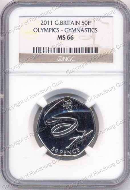 *#* Great Britain 2011 - 50 Pence Olympics Gymnastics NGCS Graded MS66 *#*