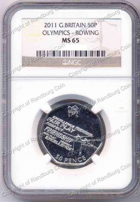 *#* Great Britain 2011 - 50 Pence Olympics Rowing NGCS Graded MS65 *#* - R1 Auction Sale