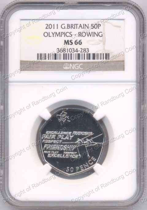 *#* Great Britain 2011 - 50 Pence Olympics Rowing NGCS Graded MS66 *#*