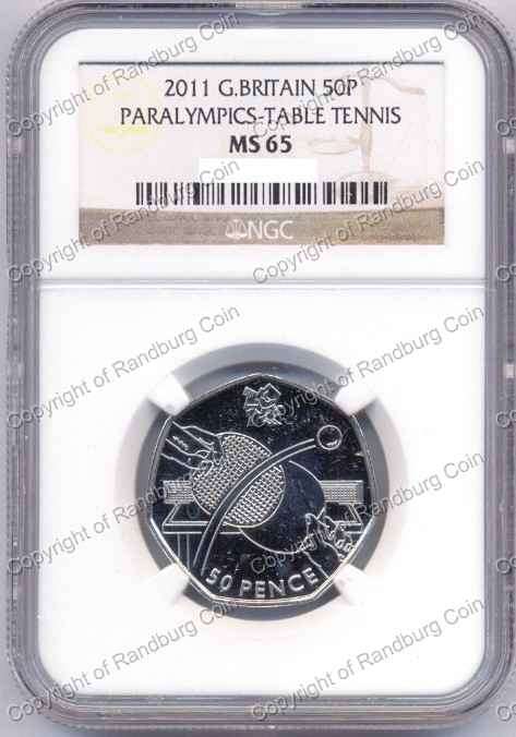 *#* Great Britain 2011 - 50 Pence Paralympics Table Tennis NGC Graded MS65 *#* - R1 Auction Sale
