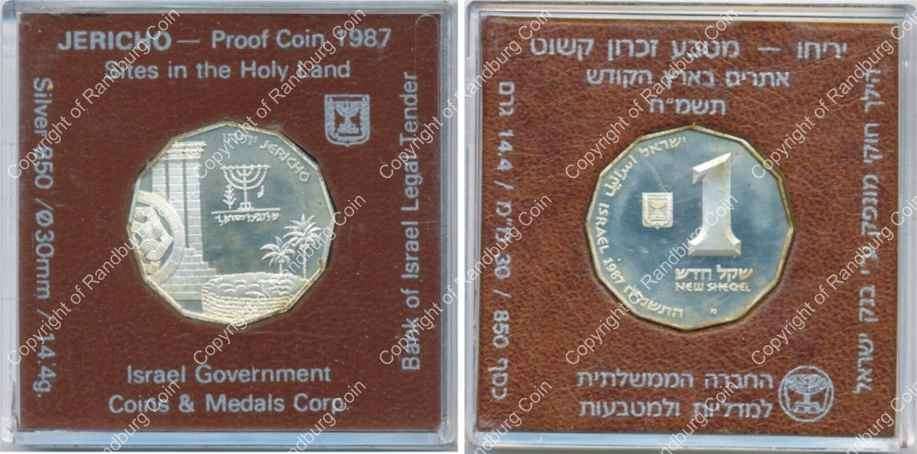 *#* Israel 1987 silver 1 New Sheqel Proof - Jericho *#*