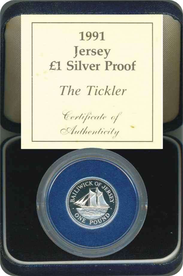 *#* Jersey 1991 Proof Silver 1 Pound - Schooner - The Tickler *#*