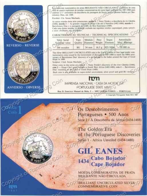 *#* Portugal 1987 Africa Unveiled Cape Bojador Silver 100 Escudos *#*