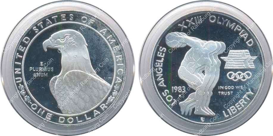 *#* USA - 1983 Olympic silver proof 1 dollar - NO Certificate *#*