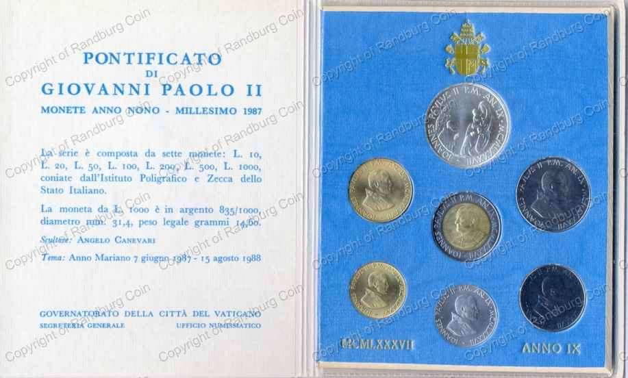 *#* Vatican City 1987 Coins Set  with silver 1000 Lire *#*