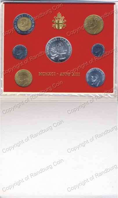 *#* Vatican City 1991 Coins Set  with silver 1000 Lire *#*