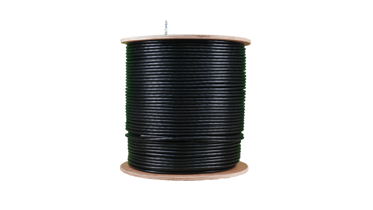 Acconet CAT5 UV Outdoor Ethernet Cable 500m Black Solid Copper SF/TP Pull Box | CAT5U-500-SC