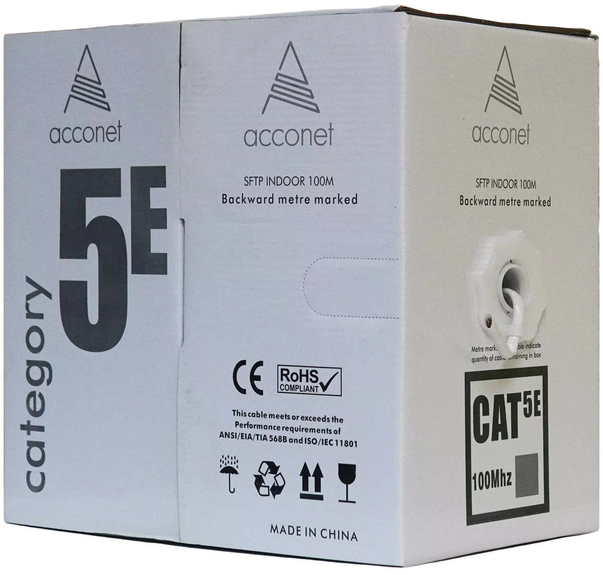 Acconet CAT5e Indoor Ethernet Cable 100m White Solid Copper STP Pull Box | CAT5-100-SC-STP