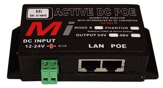 Micro Instruments Gb DC PoE Injector, 12V in 24V out, 30W Max