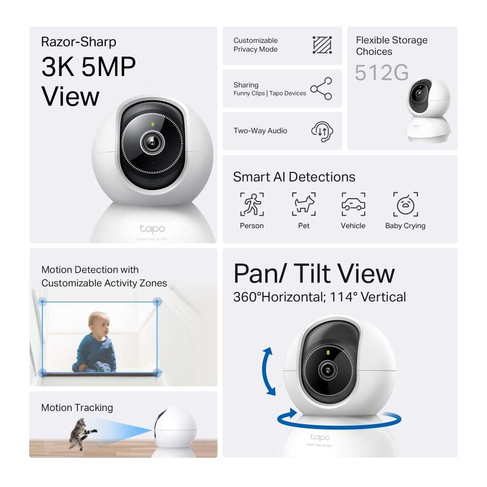 TP-LINK TAPO 3K 5MP PAN TILT WIFI