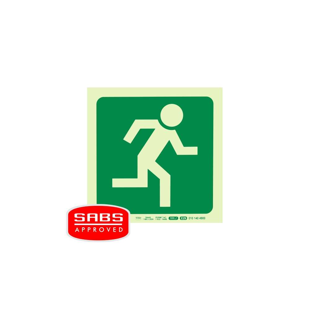 PHOTOLUMINESCENT 190MM SAFETY SIGN -E29-RUNNING MAN FACING RIGHT