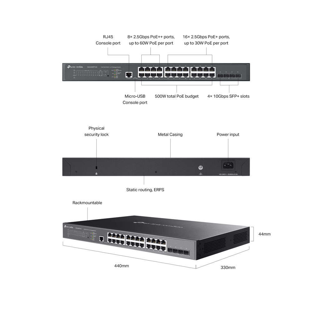 TP-LINK 24-PORT 2.5GB,4P 10GB SFP, L2+ MAN 16P...