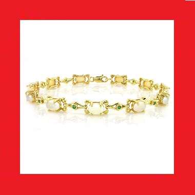 WHITE OPAL AND EMERALD 9K SOLID YELLOW GOLD BRACELET