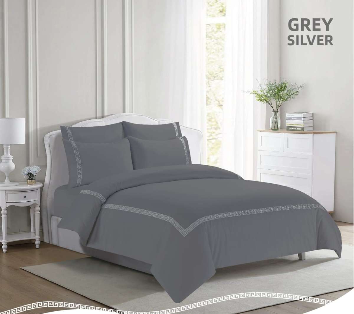 Greek key Duvet Cover Set -Grey/Silver