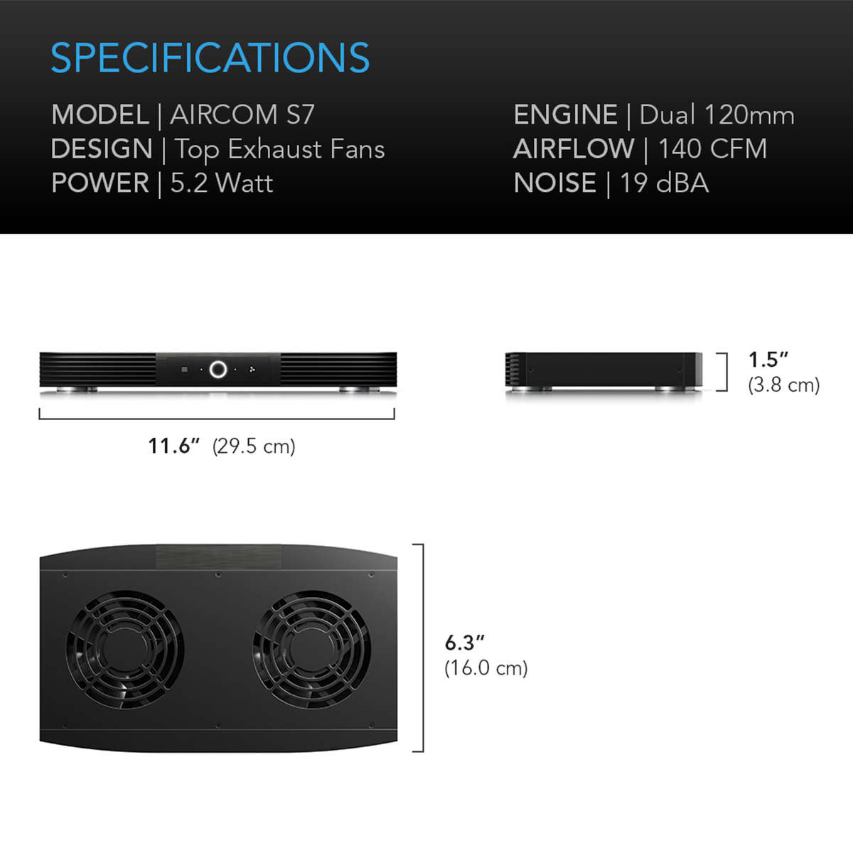 AC INFINITY AIRCOM S7, Receiver and AV Component Cooling Fan System, Top Exhaust 12"