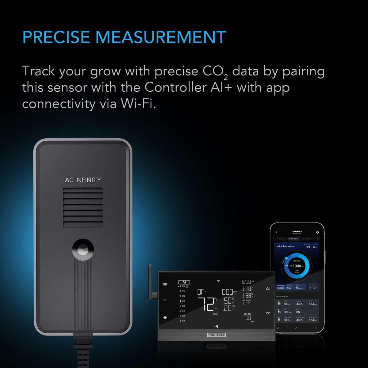 AC INFINITY CO2 + Light Sensor for Controller AI+, CO2 Data Tracking, Optimized FAE, Day & Night ...