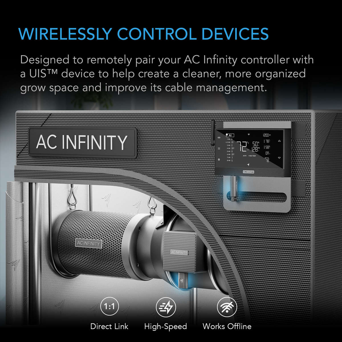 AC INFINITY UIS 1-to-1 Transmitter & Receiver, Wirelessly Connects UIS Devices and Controllers, 2...