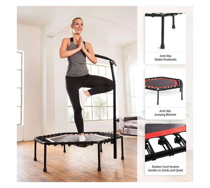 JumpeRoo 129cm Hexagon Rebound Trampoline with Handlebar &#8211; Adjustable