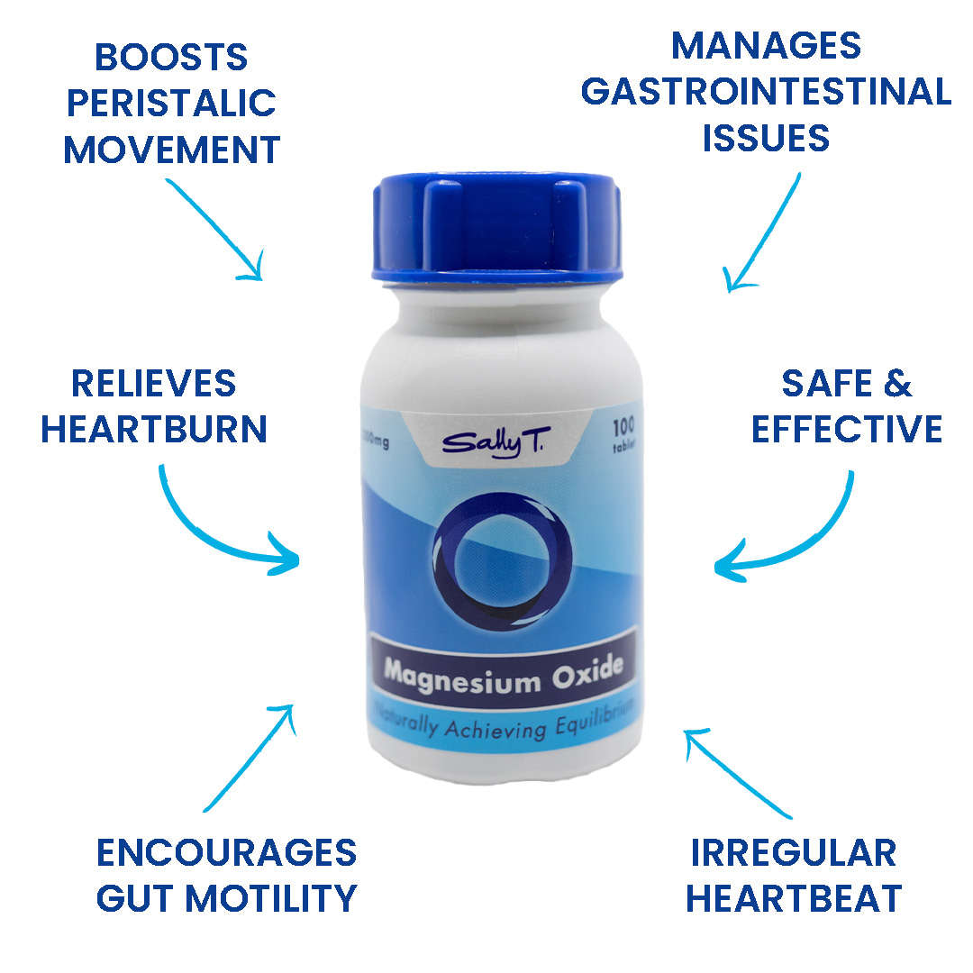 Sally T. Magnesium Oxide 300mg/tablets, 100 Tablets. Bowel Cleansing