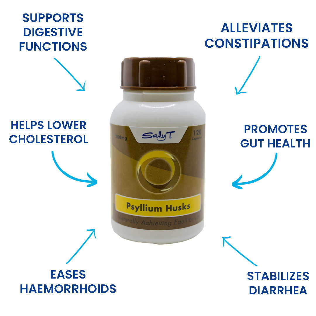 Sally T. Psyllium Husks, 500mg/capsule, 120 capsules. Refined Roughage