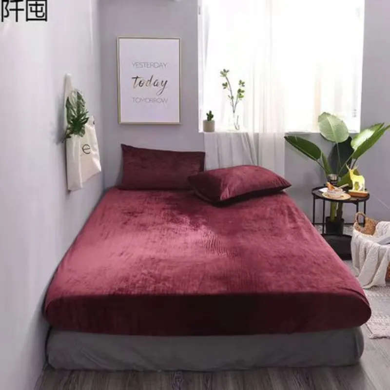 3 Pieces Colorful Velvet Fitted Sheet Queen Size with 2 Pillow Cases