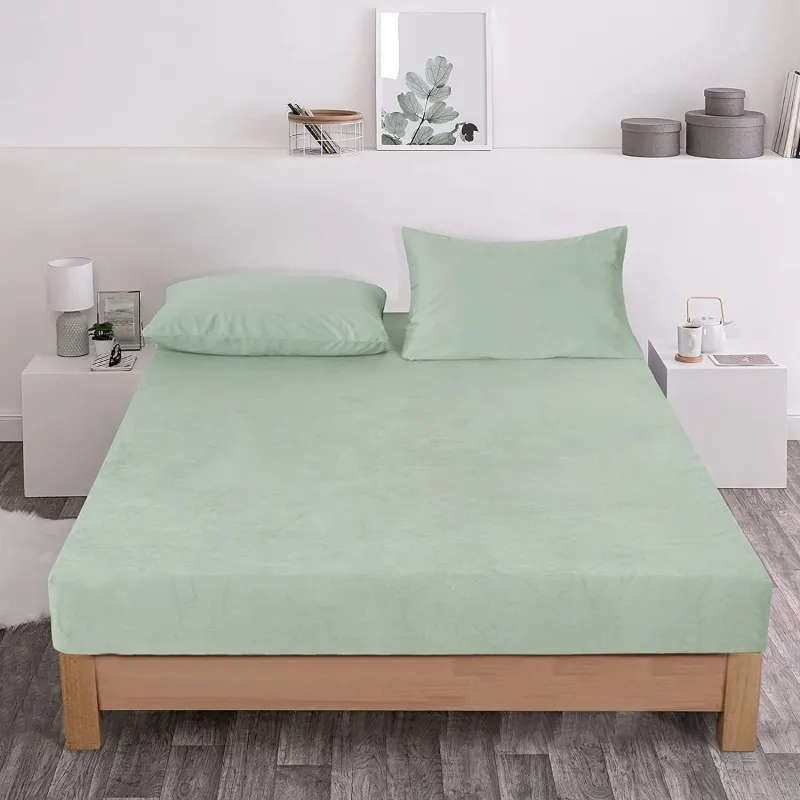 3 Pieces Colorful Velvet Fitted Sheet Queen Size with 2 Pillow Cases