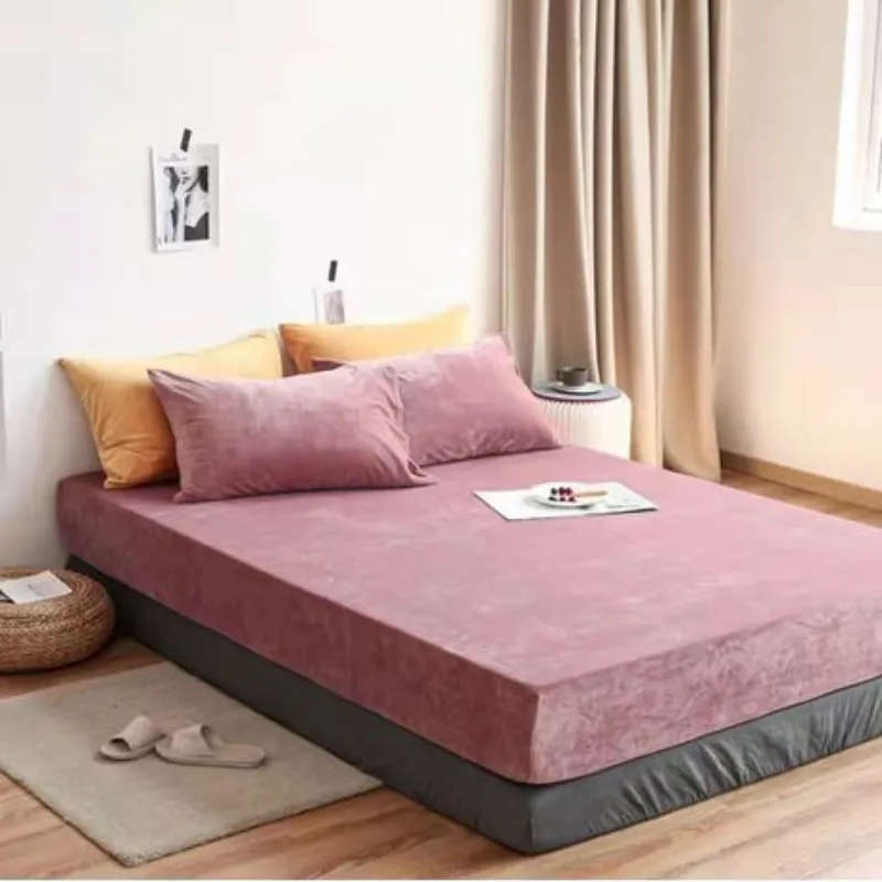 3 Pieces Colorful Velvet Fitted Sheet Queen Size with 2 Pillow Cases