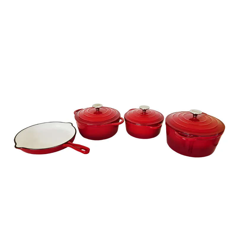 Continental Homeware 7 Piece Cast Iron Pot Set - Double Red
