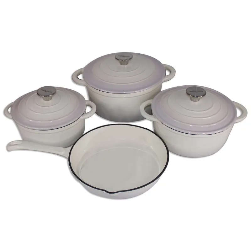 Delica 7 Piece Cast Iron Dutch Oven Cookware Pot Set - Grey