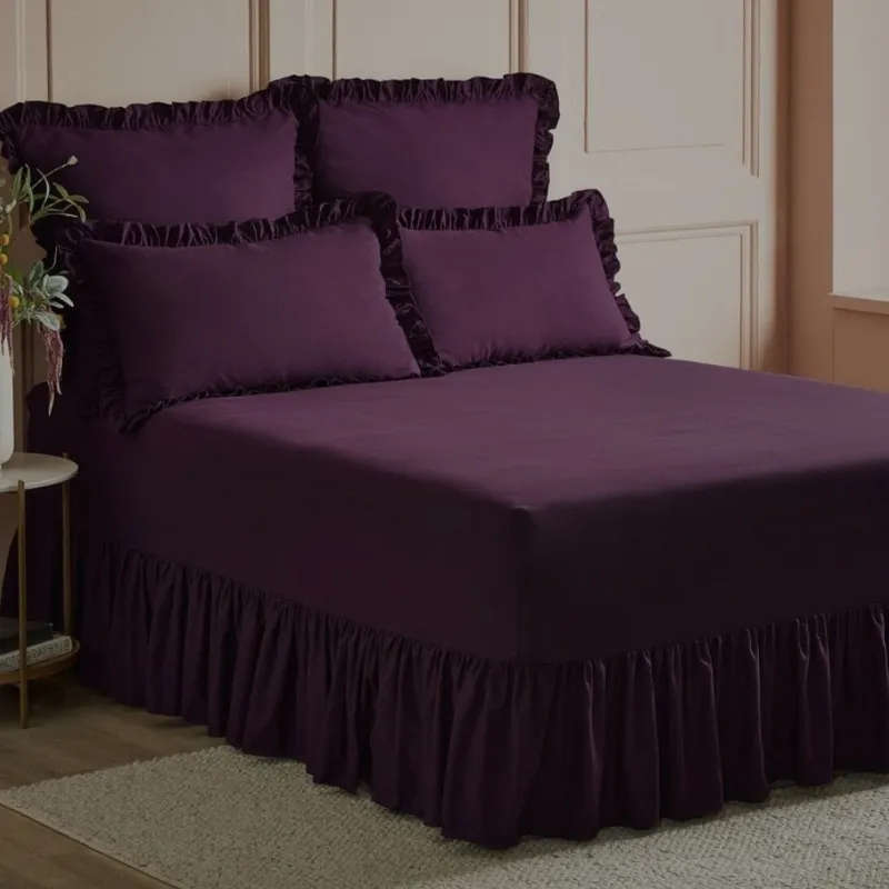 SMTE- 6-piece Frilled Bed Sheet Set - Purple