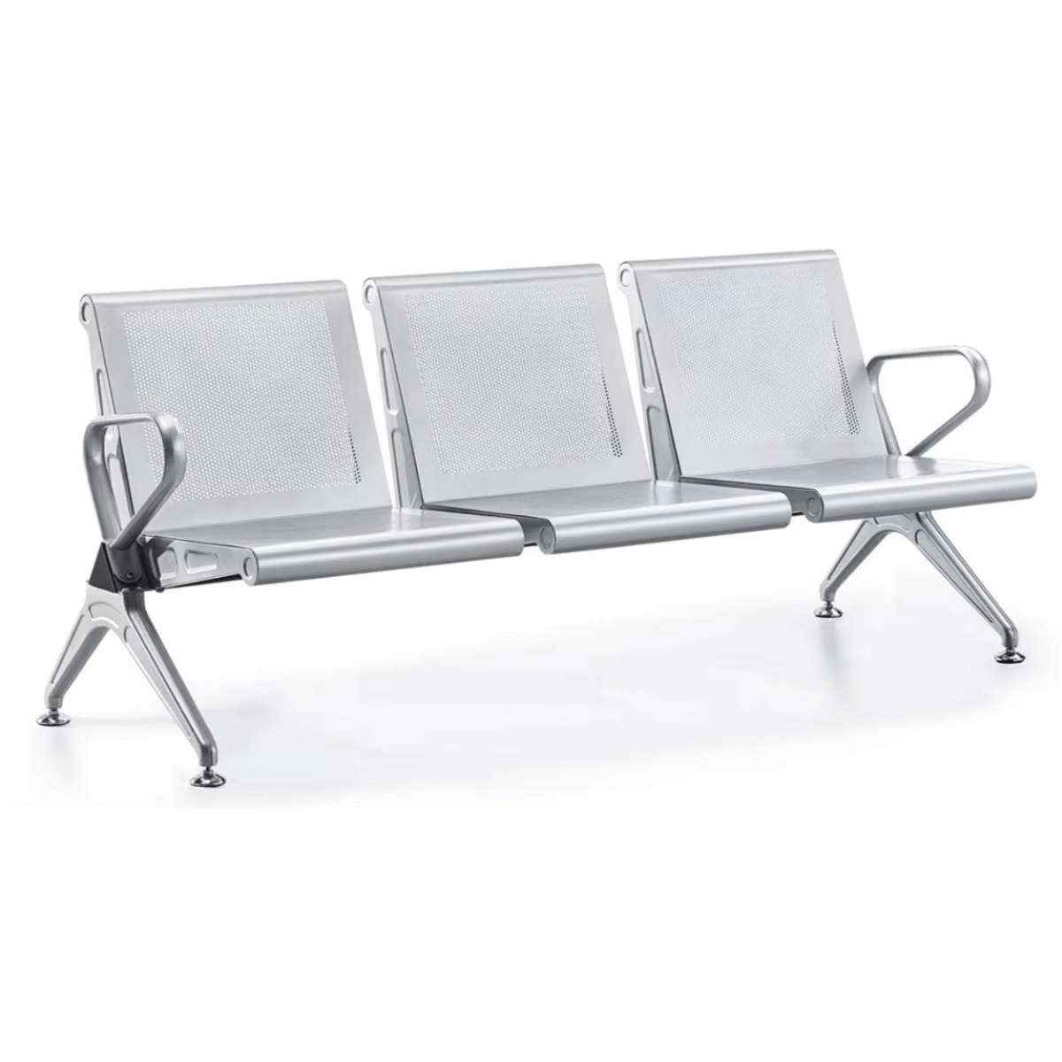 SMTE Steel Chrome Heavy Duty 3 Seater Waiting Area Reception Chairs - Shiny Silver with keychain