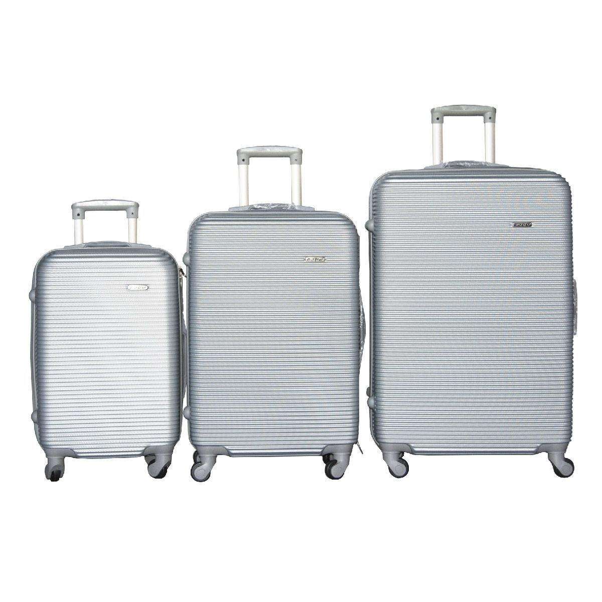 SMTE 3 Piece Hard Outer Shell Luggage Set - 31inch - Silver with keychain