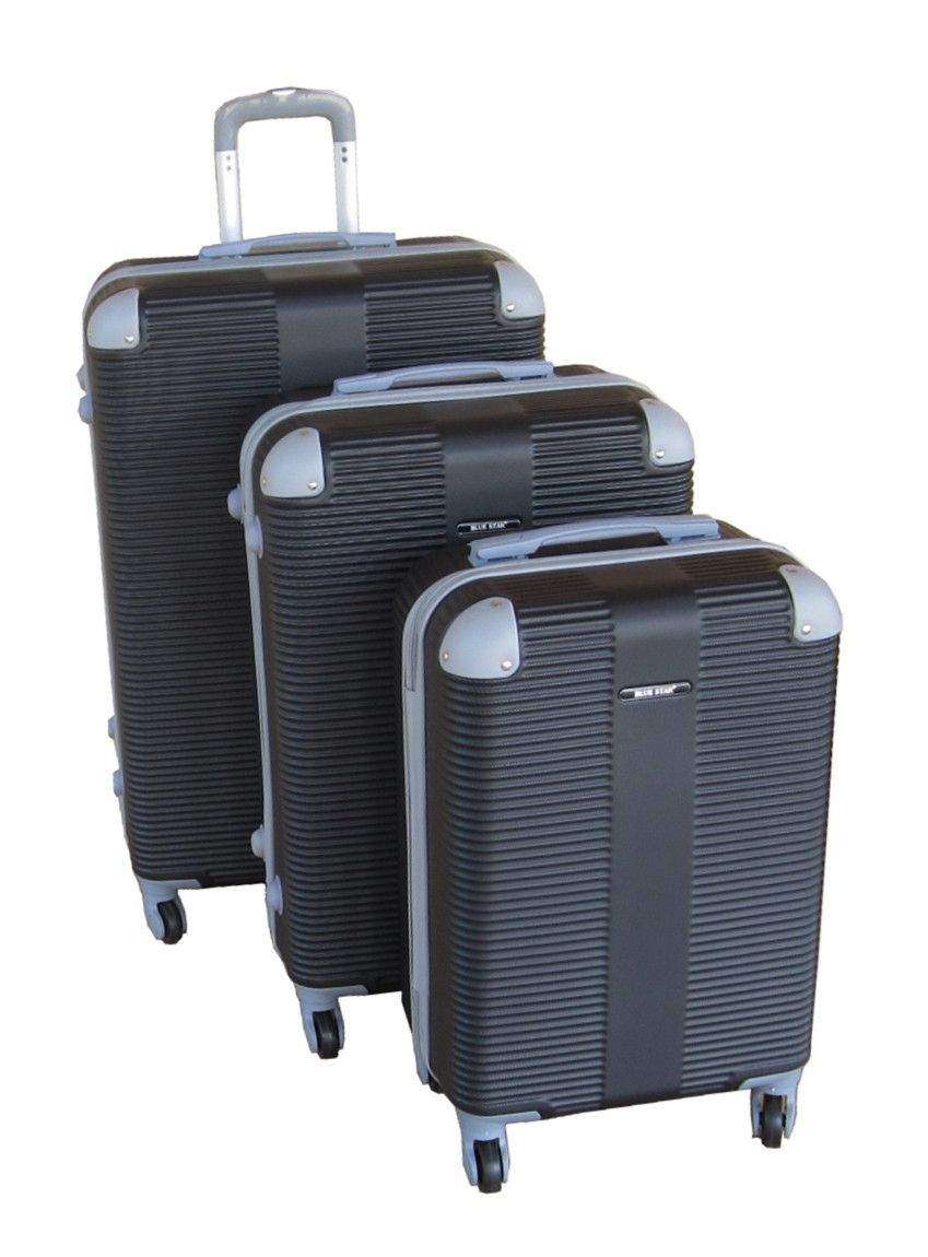 SMTE 3 Piece Hard Outer Shell Luggage Set - Black with keychain