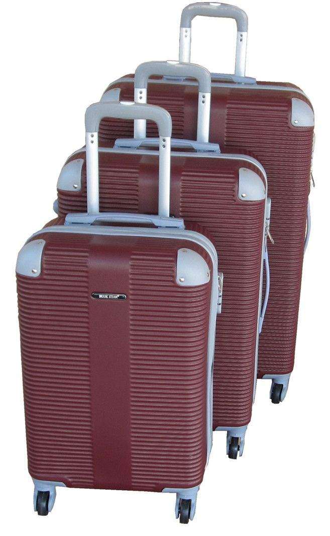 SMTE 3 Piece Hard Outer Shell Luggage Set - Maroon with keychain
