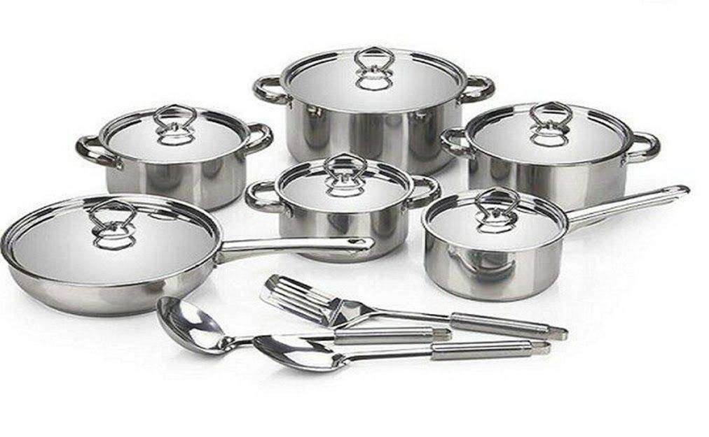 SMTE Heavy Bottom Silver Cookware Set - 15-Piece with keychain