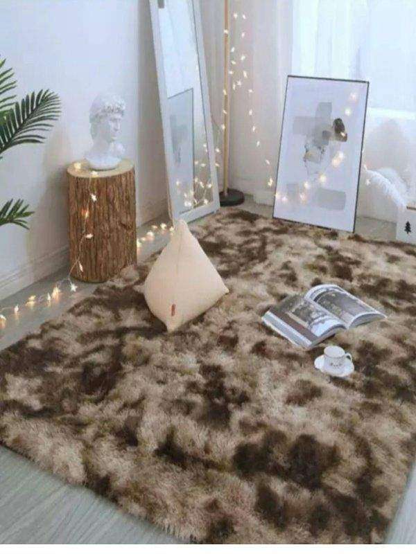 SMTE Dark Brown Shadded Fluffy Rug(200x150) with keychain