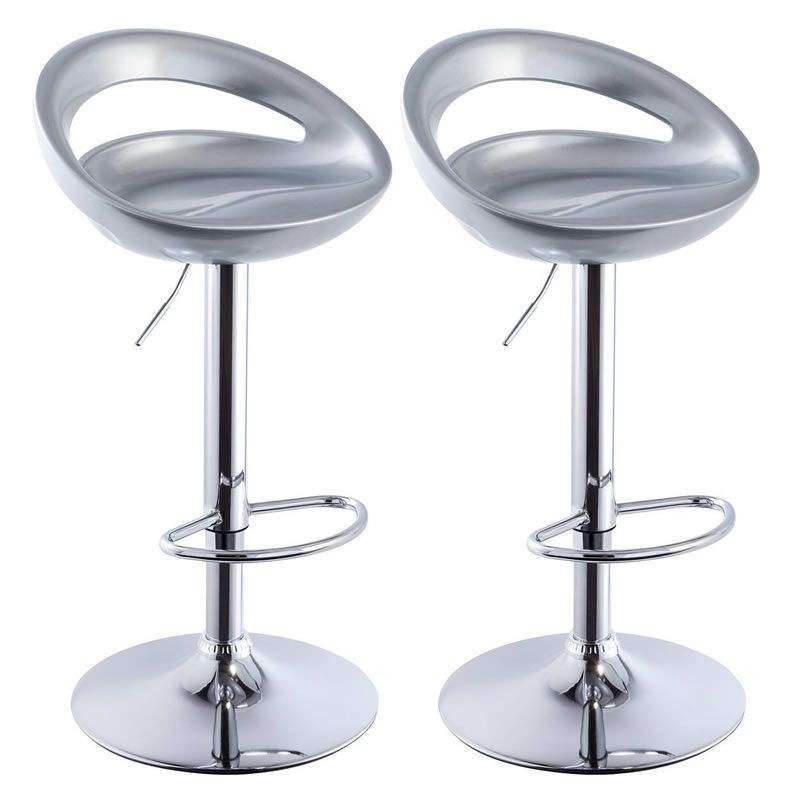 SMTE Set of 2 Modern Stylish Kitchen Breakfast Bar Stools - Silver with keychain