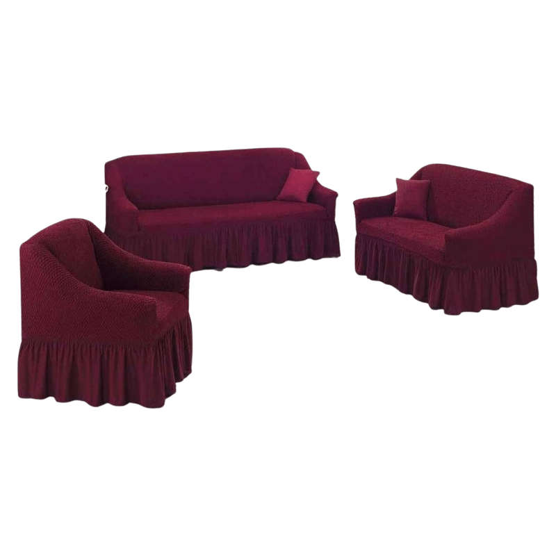 SMTE 3 Pieces Elastic Stretch Universal Stretch Couch Cover - Maroon with keychain